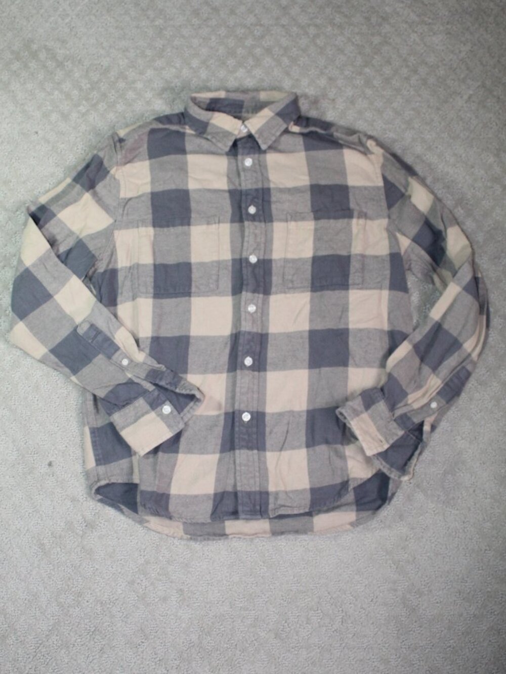 Arizona Jean Co Mens Small Tan Gray Buffalo Plaid Flannel Button Down Shirt S